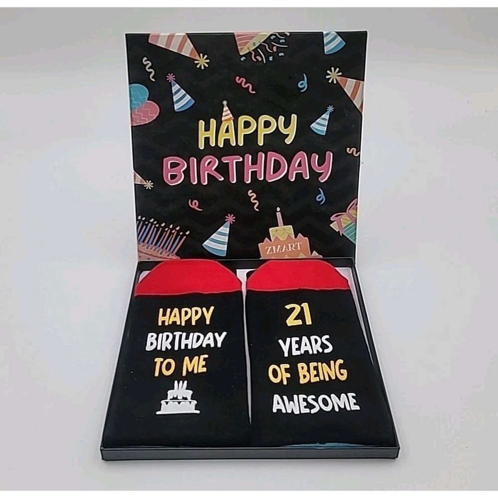 Happy Birthday To Me Socks Bottom Of Foot 21st Birthday Unisex 6-14 Colorful